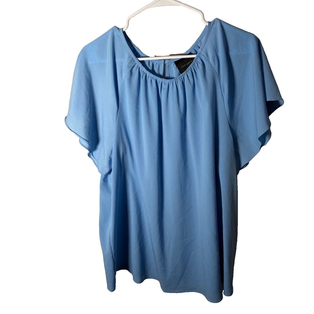 Alex Marie Blouse Women's Large Round Neck Sheer Ruffle Career Shirt Top